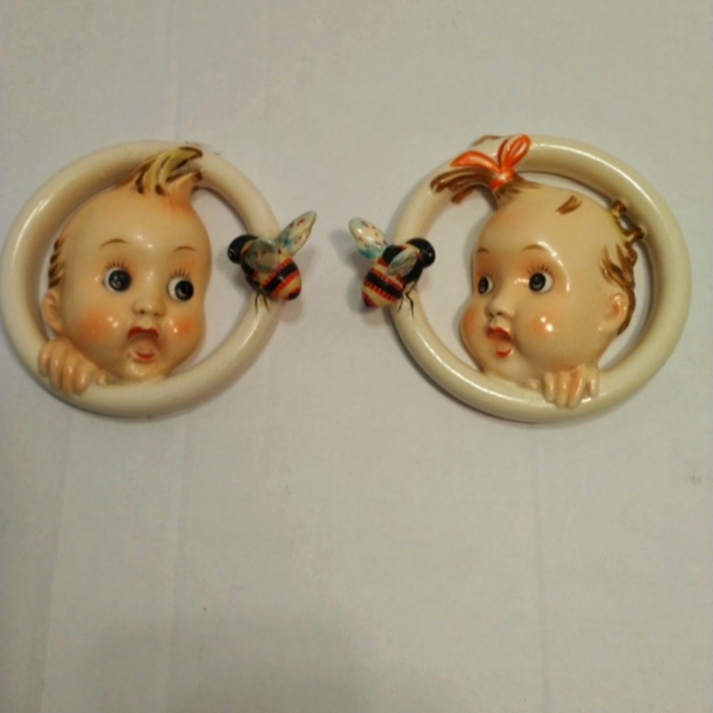 Vintage M.J. Hummel Goebel Ba-bees Boy Girl Hanging Plaque